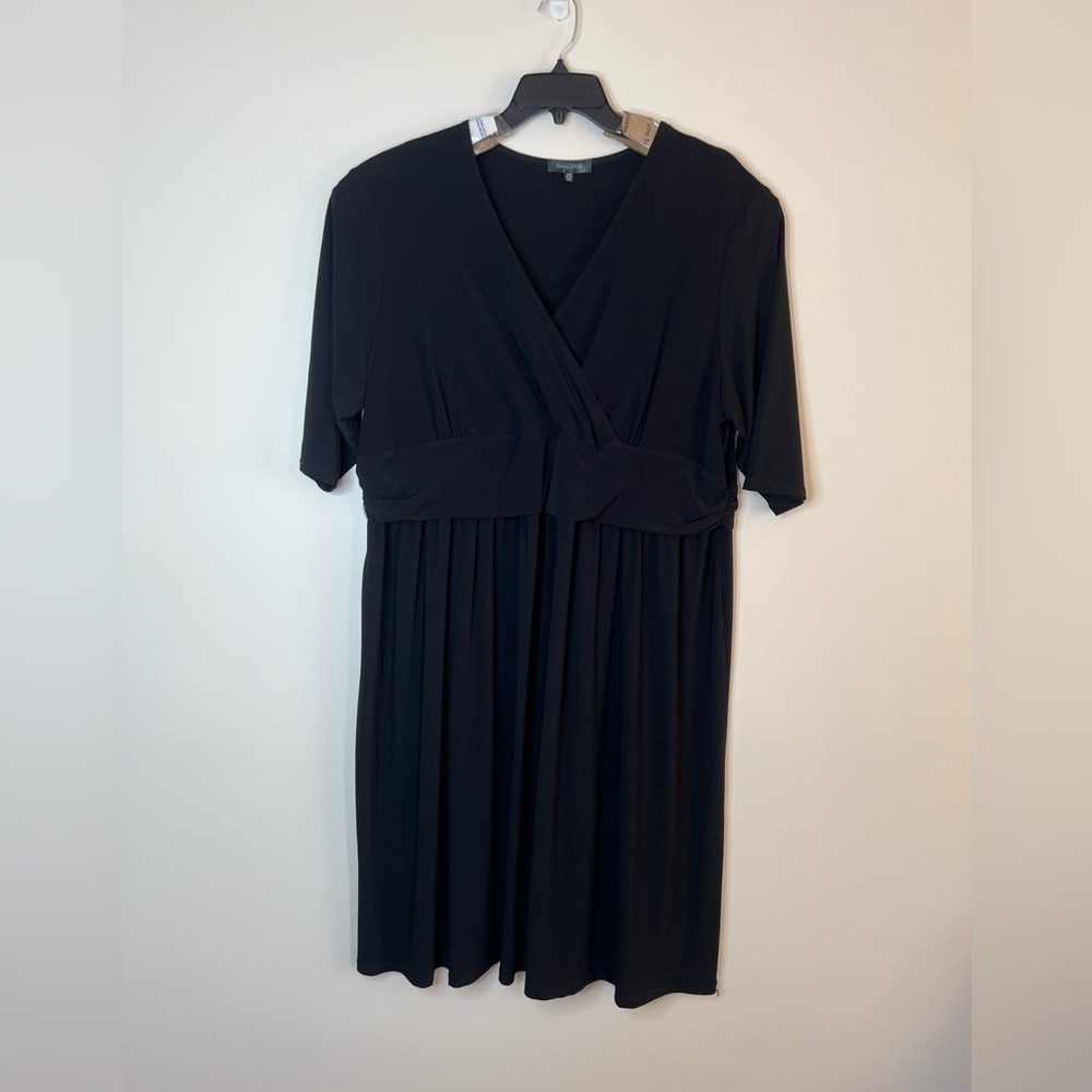 Travel Smith Womens 3X Faux Wrap Knit Short Sleeve Dress Black Stretch Knit